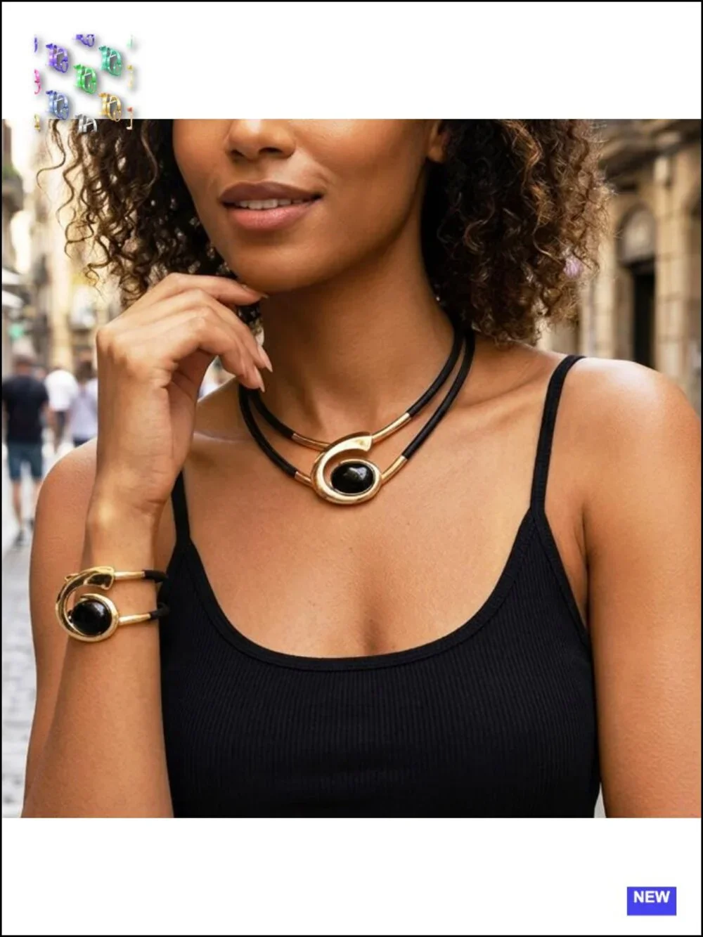 Double-Layer Pendant Necklace and Bracelet Set with Rope Chain